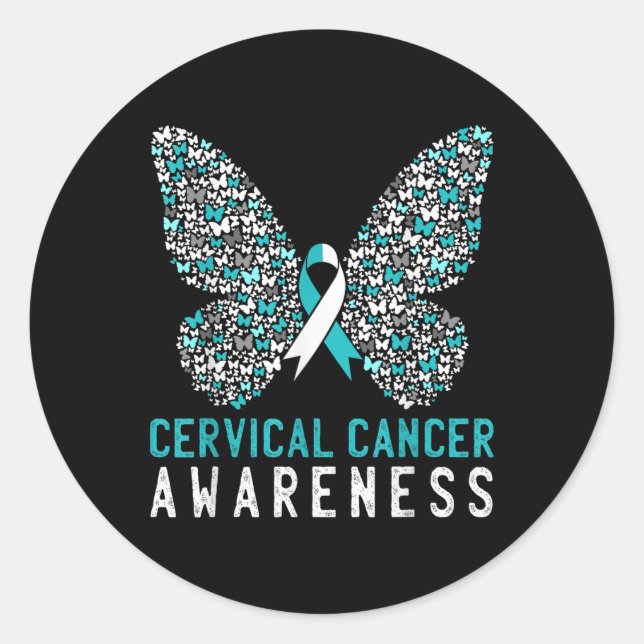 Butterfly Cervical Cancer Awareness Month White Te Classic Round Sticker (Front)