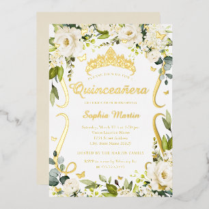 Butterfly Champagne Floral Gold Quinceanera