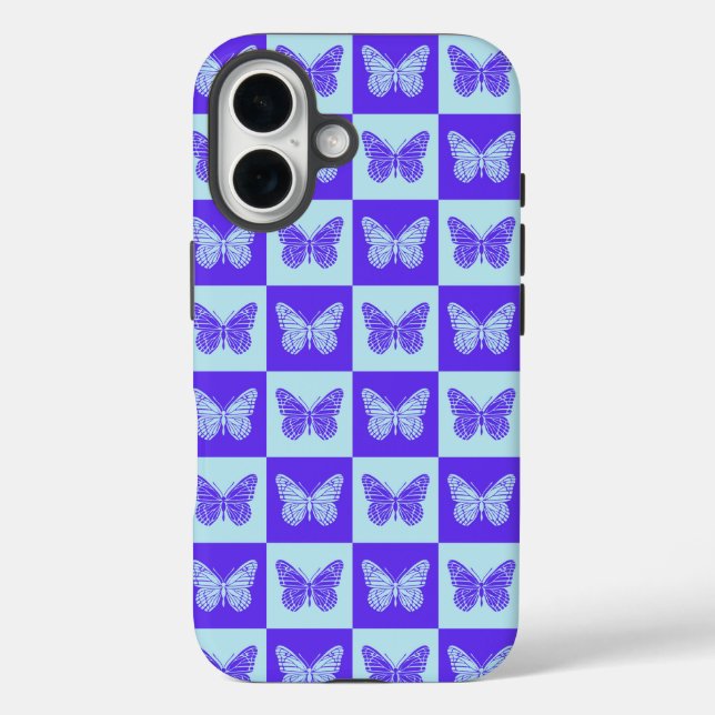 Butterfly Chequered Pattern in Blue and Purple Case-Mate iPhone Case (Back)