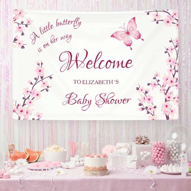 Butterfly Cherry Blossom Baby Shower Welcome Banner (Party)