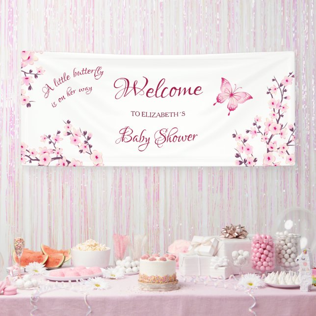 Butterfly Cherry Blossom Baby Shower Welcome Banner (Party)