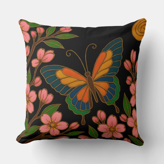 Butterfly Cherry Blossom Moon Cushion (Front)