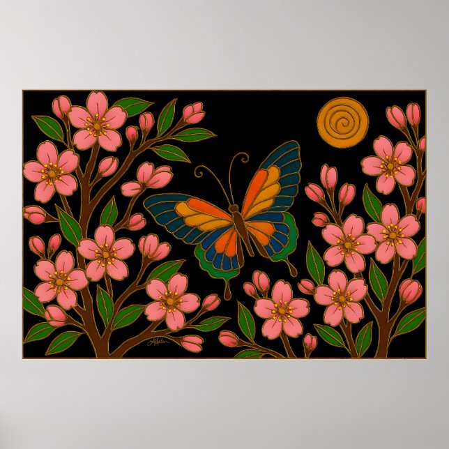 Butterfly Cherry Blossom Moon Poster (Front)
