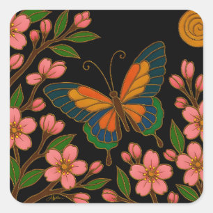Butterfly Cherry Blossom Moon Square Sticker