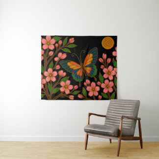 Butterfly Cherry Blossom Moon Tapestry