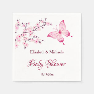 Butterfly Cherry Blossom Pink White Baby Shower   Napkin