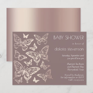 Butterfly Chic Baby Shower   Copper Rose Gold Invitation