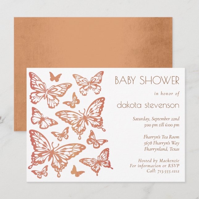 Butterfly Chic Baby Shower | Dusty Burnt Orange Invitation (Front/Back)