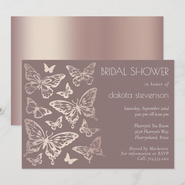 Butterfly Chic Bridal Shower | Copper Rose Gold Invitation (Front/Back)