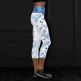 Butterfly Chic   Classic Blue and White Capri Leggings