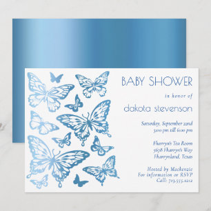 Butterfly Chic   Classic Blue Shine Baby Shower Invitation