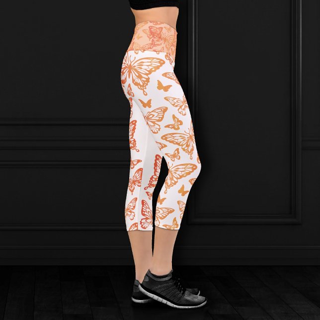 Butterfly Chic | Coral Orange Dark Peach Ombre Capri Leggings (Creator Uploaded)