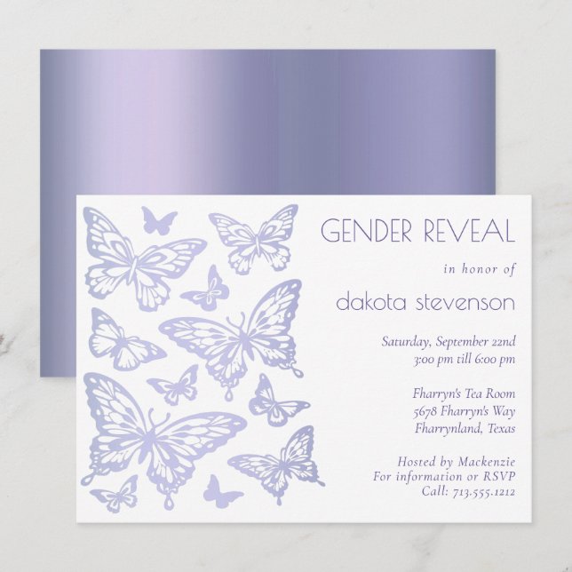 Butterfly Chic | Lavender Purple Gender Reveal Invitation (Front/Back)