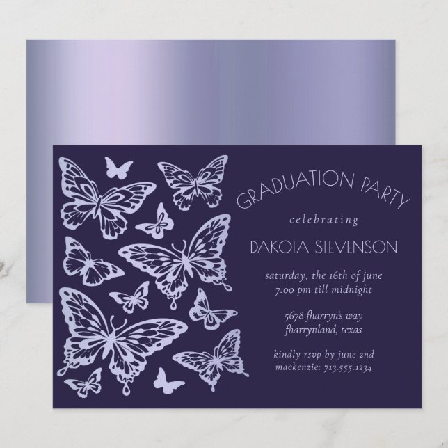 Butterfly Chic | Lavender Purple Violet Graduation Invitation (Front/Back)