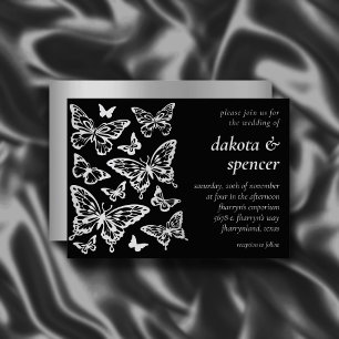 Butterfly Chic Wedding   Black and Silver Grey Invitation