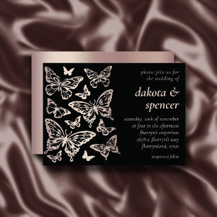 Butterfly Chic Wedding   Blush Rose Gold and Black Invitation