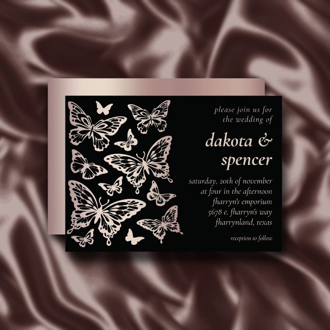 Butterfly Chic Wedding | Blush Rose Gold and Black Invitation (Creator Uploaded)