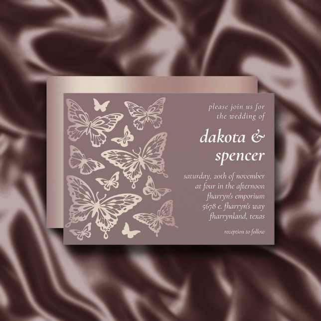 Butterfly Chic Wedding | Blush Rose Gold Metallic Invitation (Creator Uploaded)
