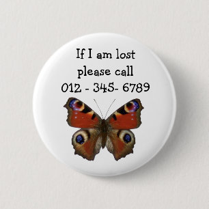 Butterfly, Child Emergency Contact 6 Cm Round Badge