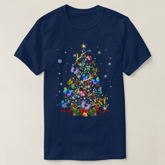 Butterfly Christmas Tree Lights Girl Xmas Pajama B T-Shirt (Design Front)
