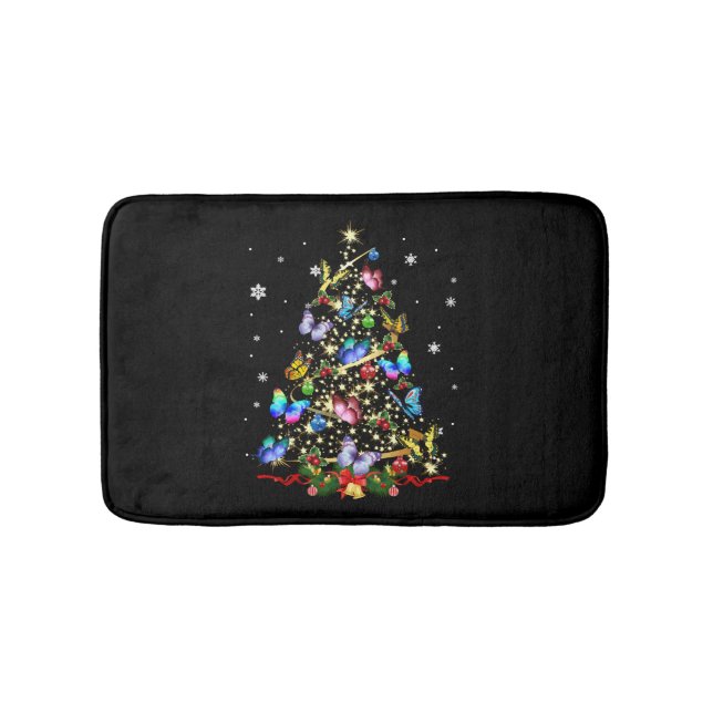 Butterfly Christmas Tree Lights Women Girls Xmas B Bath Mat (Front)