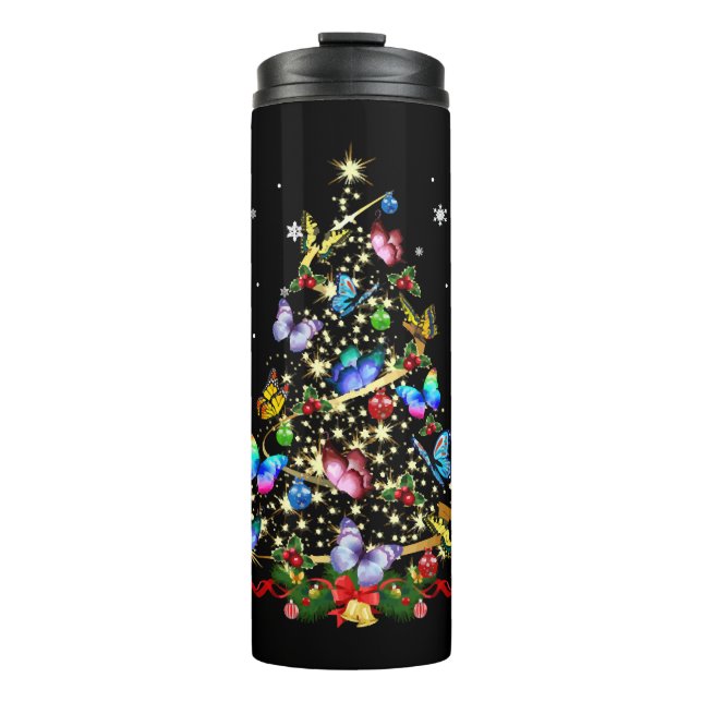 Butterfly Christmas Tree Lights Women Girls Xmas B Thermal Tumbler (Front)