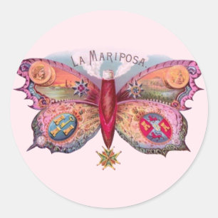 Butterfly Cigar Antique Painting Advertising Classic Round Sticker
