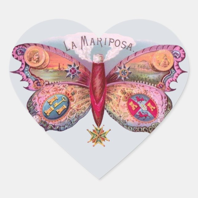 Butterfly Cigar Antique Painting Advertising Heart Sticker (Front)