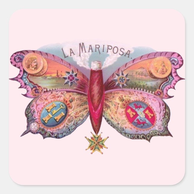Butterfly Cigar Antique Painting Advertising Square Sticker (Front)