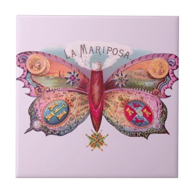 Butterfly Cigar Antique Painting Advertising Tile (Front)