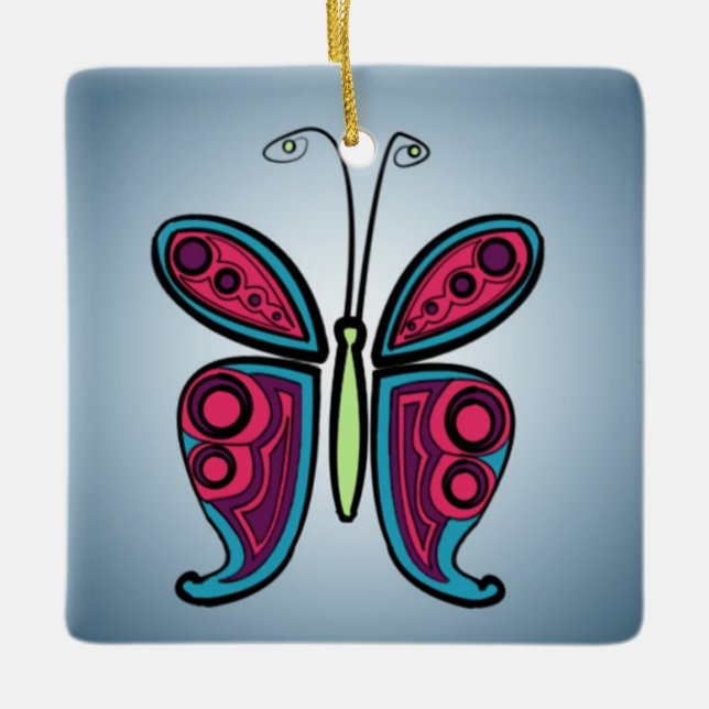 Butterfly Classic Round Sticker Ceramic Ornament (Front)