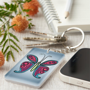 Butterfly Classic Round Sticker Ceramic Ornament Key Ring