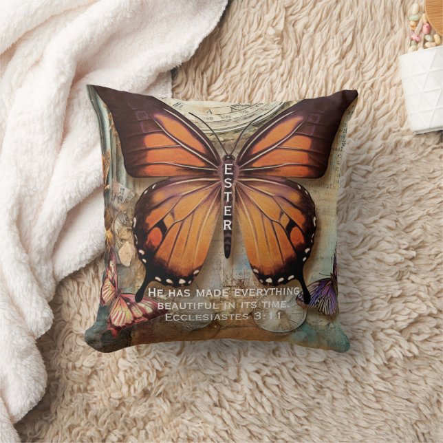 Butterfly Clock Throw Pillow Ecclesiastes 3:11  (Blanket)