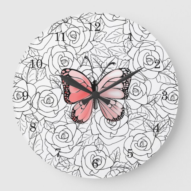 Butterfly Clock with Roses (Front)