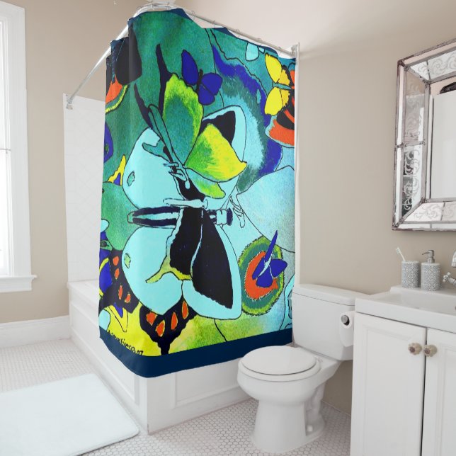 Butterfly Collage Photo Printed Bathroom Shower Curtain (In Situ)