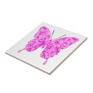 Butterfly Collage Pink Floral Tile