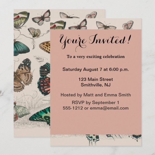 Butterfly Collection Antique Butterflies Invitation (Front/Back)