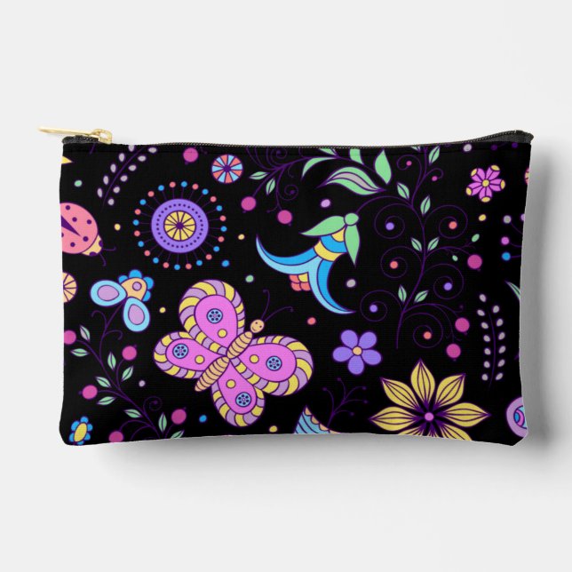 Butterfly Colorful And Flower Cute  Accessory Pouch (Front)