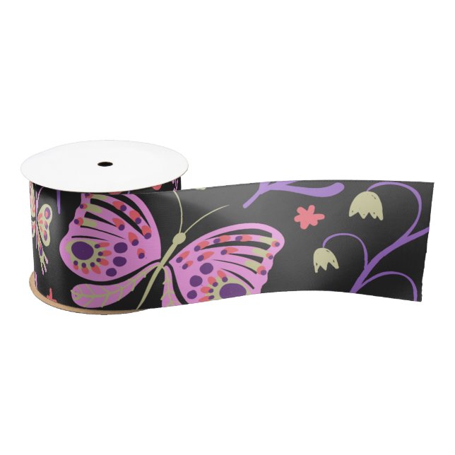 Butterfly Colorful And Flowers Rose cute    Satin Ribbon (Spool)