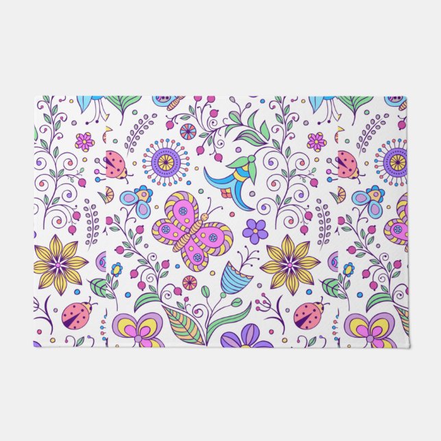 Butterfly Colourful And Flower Cute   Doormat (Front)
