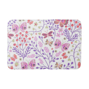 Butterfly Colourful And Flowers Rose    Bath Mat