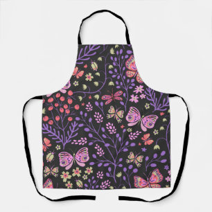 Butterfly Colourful And Flowers Rose cute Apron