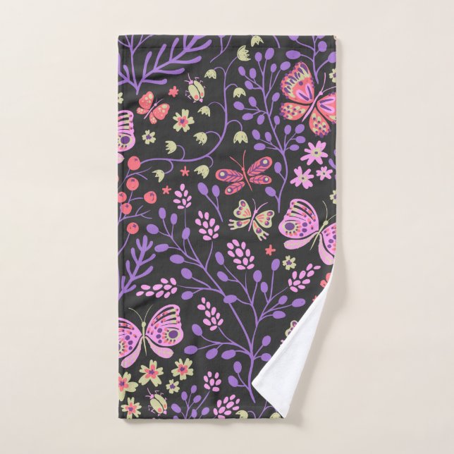 Butterfly Colourful And Flowers Rose cute    Hand Towel (Hand Towel)