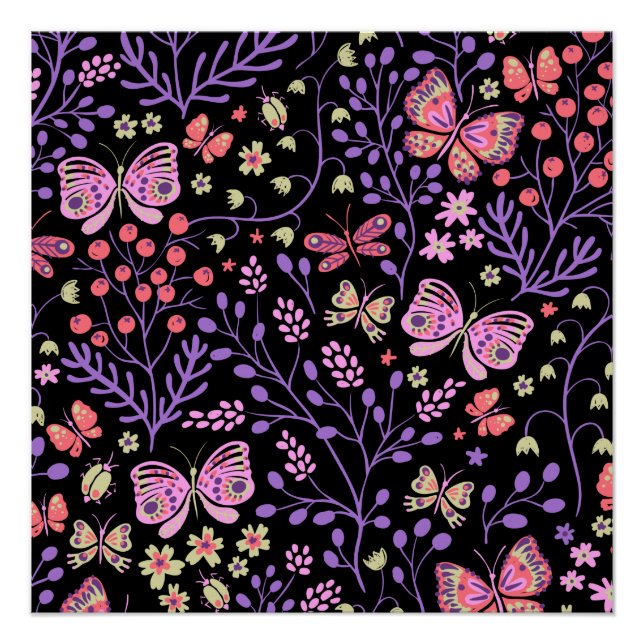 Butterfly Colourful And Flowers Rose cute  Poster (Front)