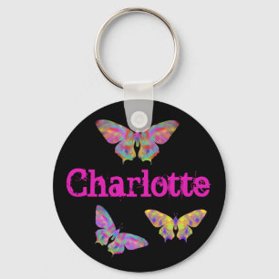 Butterfly Colourful Psychedelic Art Charlotte Name Key Ring