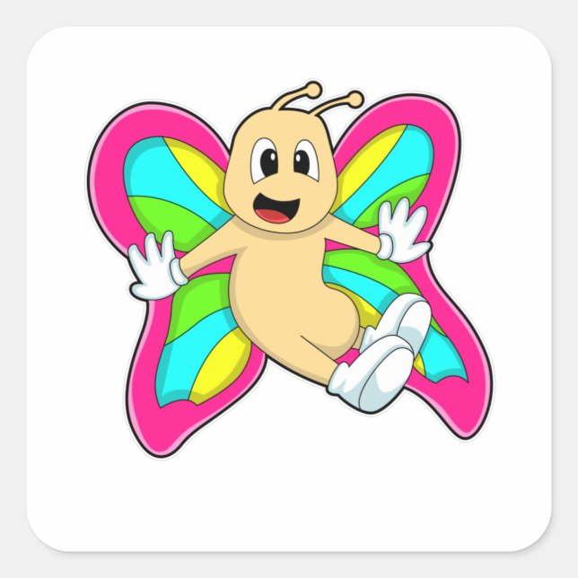 Butterfly colourful square sticker (Front)