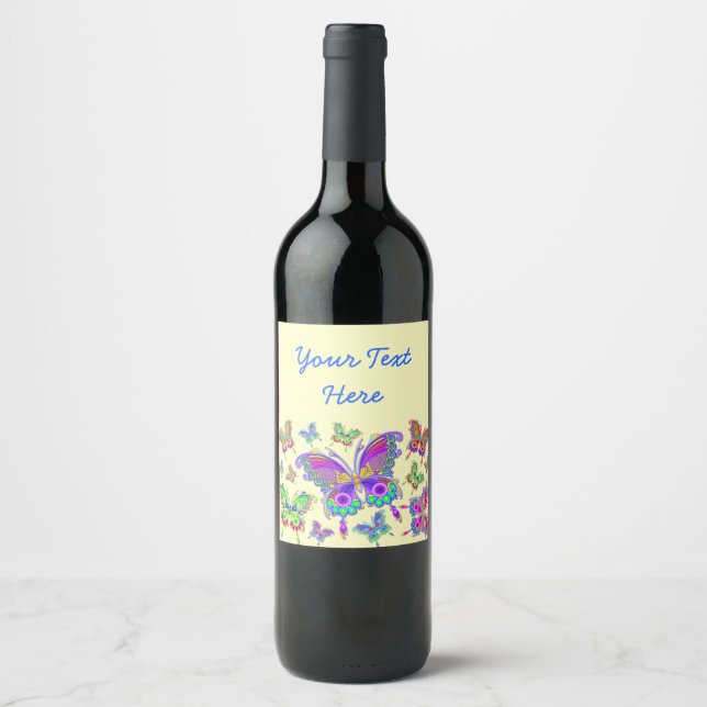 Butterfly Colourful Tattoo Style Wine Label (Front)