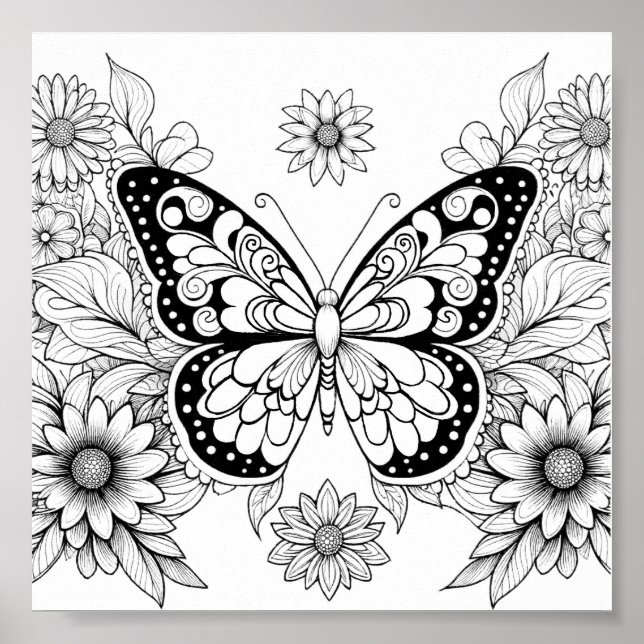 Butterfly Colouring Pages For Adults Poster (Front)