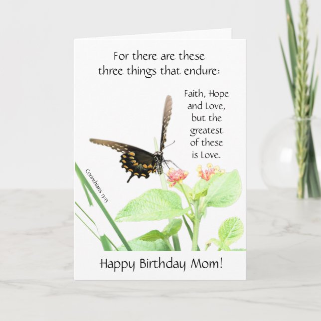 Butterfly, Corinthians 13:13, Mum Birthday Card (Front)