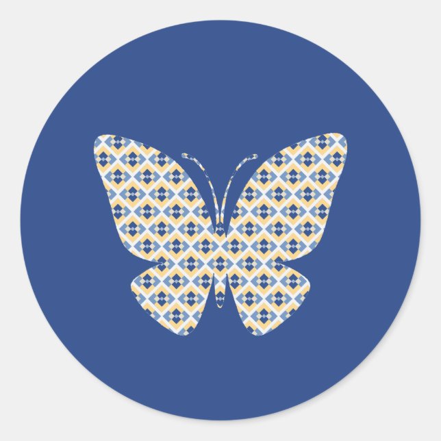 Butterfly Country Summer Yellow and Blue Pattern Classic Round Sticker (Front)